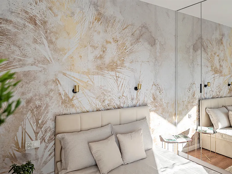 camera-da-letto-con-parete-texture-natura